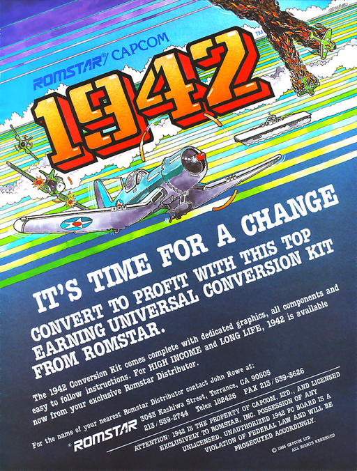 Supercharger 1942 Arcade Game Cover